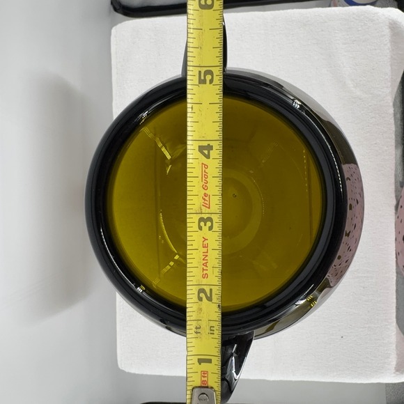 Vtg Olive Green Blown Glass Vase Black Handles Decorative Amphora Home Decor - Picture 6 of 7